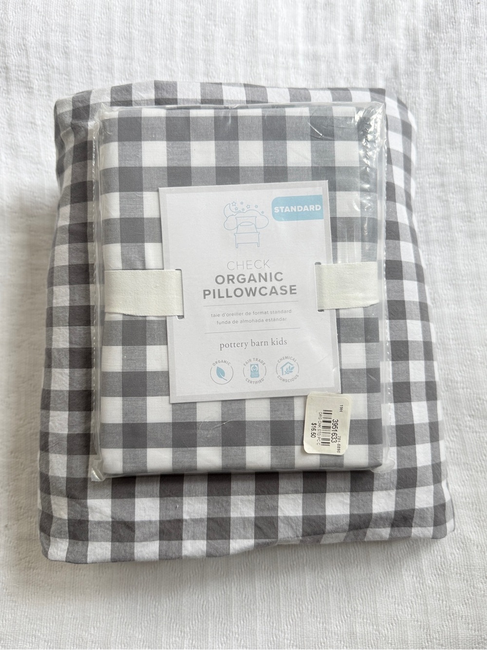 PBK Twin Gingham Gray Organic Duvet Cover & One Standard Pillowcase Set